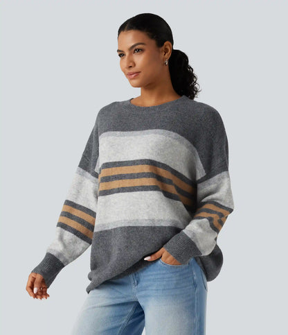 Round Neck Long Sleeve Striped Casual Sweater