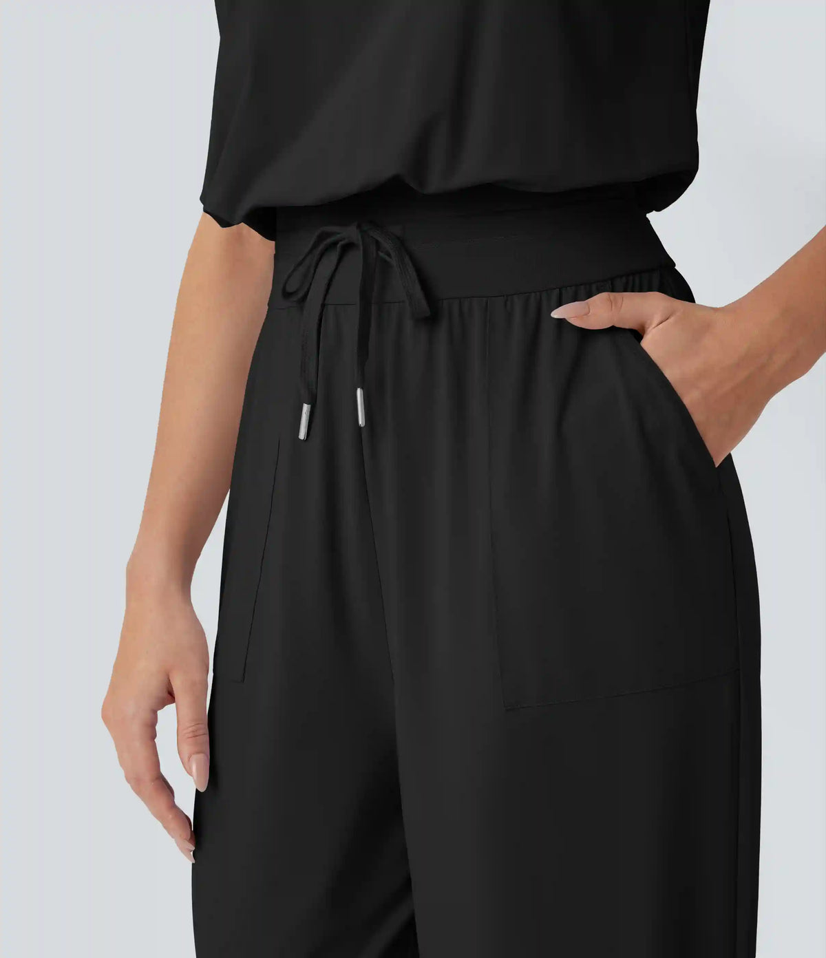 Sleeveless Cut Out Drawstring Pocket InstantCool Yoga Jumpsuit-UPF50+