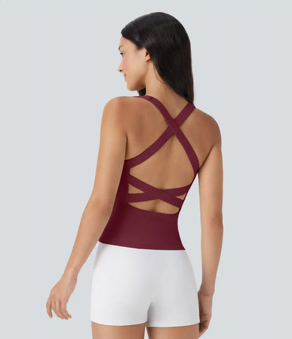 SoftlyZero™ Airy Square Neck Cropped InstantCool Running Tank Top-Longer Length