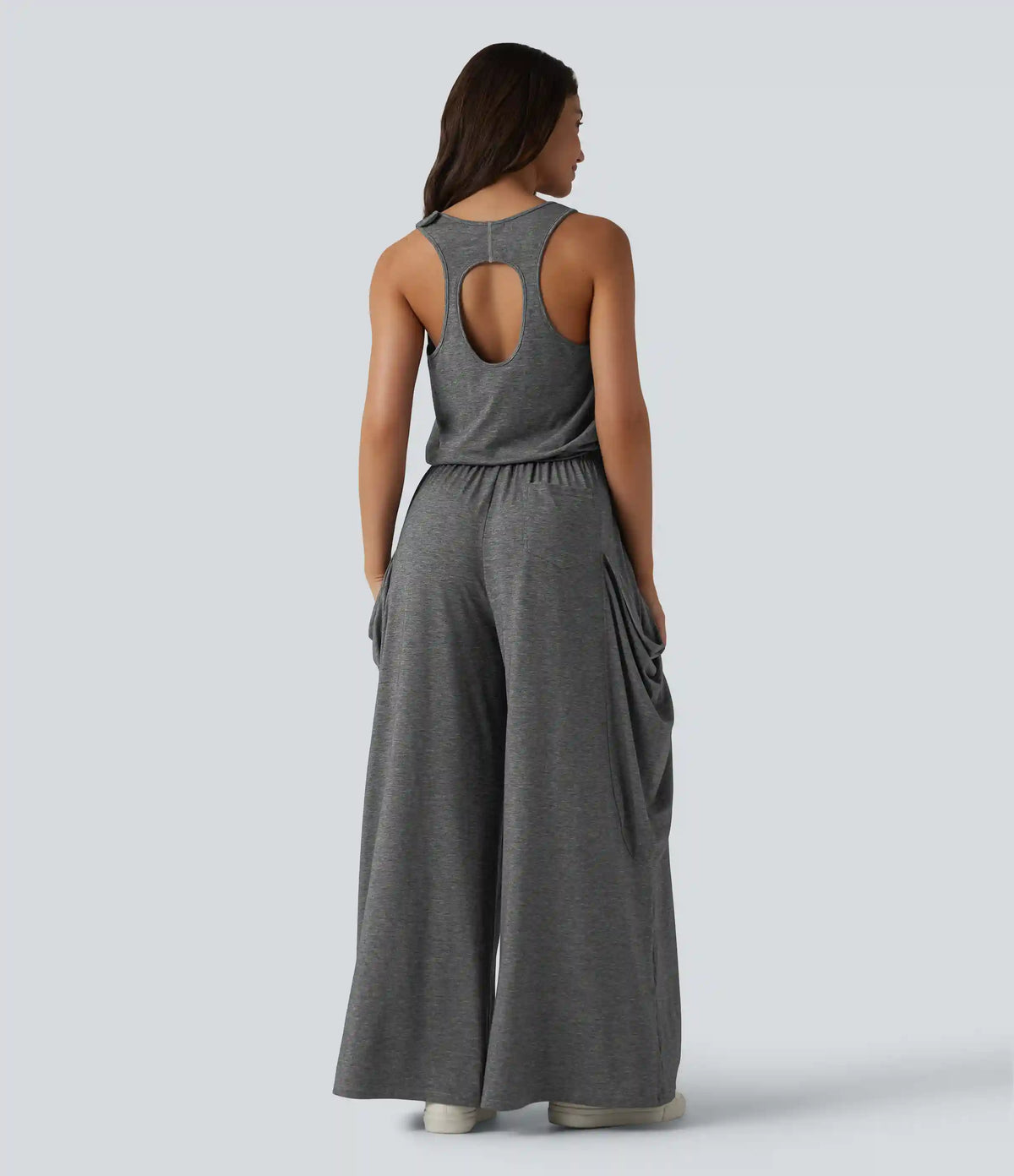 Sleeveless Cut Out Wide Leg Casual Jumpsuit with Pockets-Easy Peezy Edition