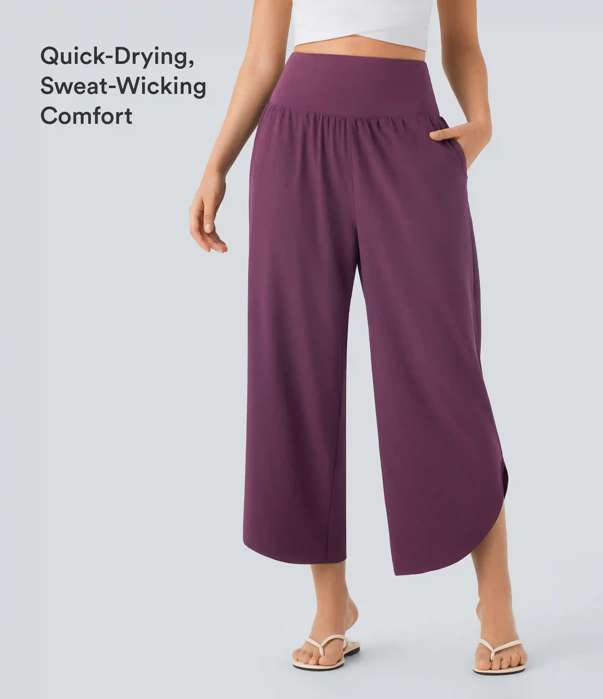 Breezeful™ High Waisted Tummy Control Split Hem Quick Dry Resort Pants with Pockets