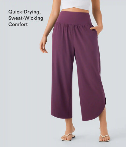 Breezeful™ High Waisted Tummy Control Split Hem Quick Dry Resort Pants with Pockets