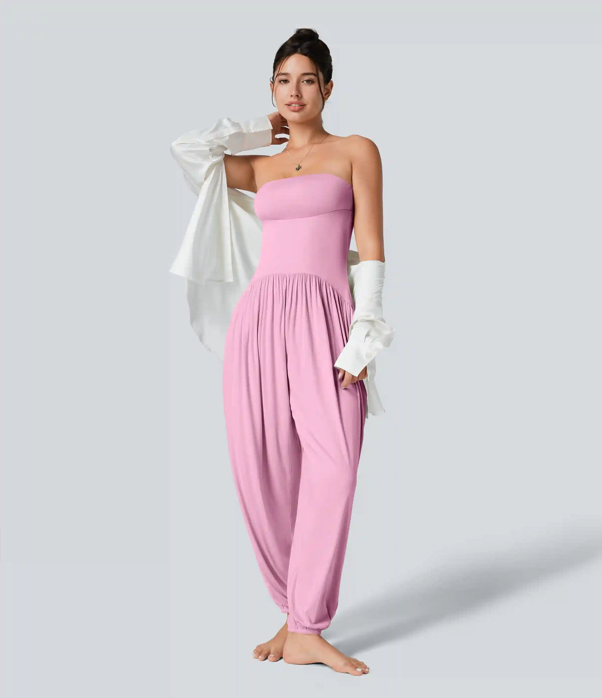 Ribbed Tube Backless Side Pocket Casual Jumpsuit