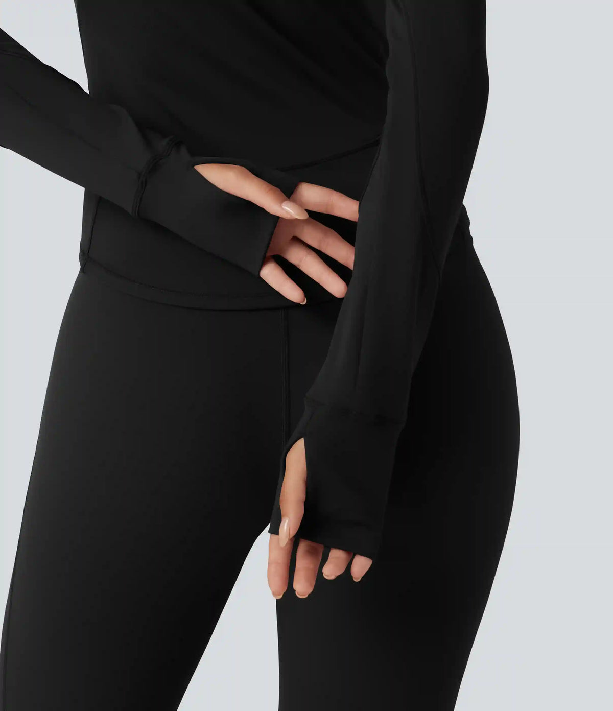 Round Neck Long Sleeve Contrast Mesh Thumb Hole Curved Hem Quick Dry Yoga Sweatshirt