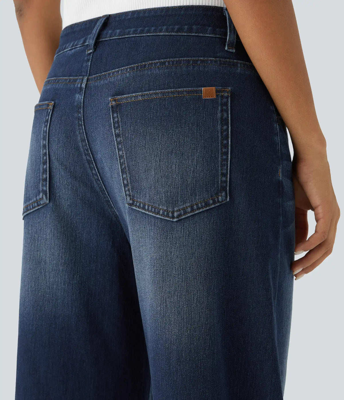 Halara Flex™ Low Rise Zipper Pockets Washed Baggy Wide Leg Casual Jeans