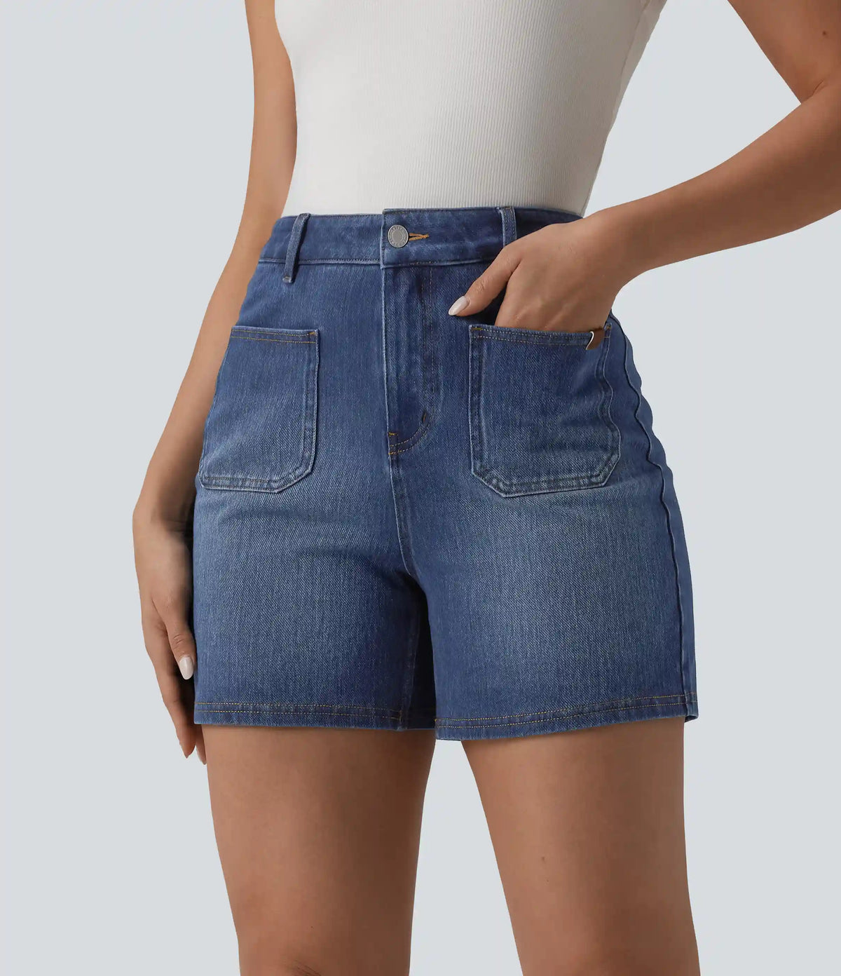 Halara Flex™ High Waisted Washed Denim Casual Shorts 4'' with Pockets