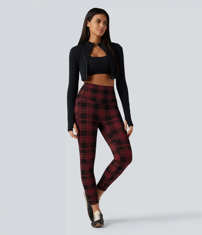 Halara UltraSculpt™ Plaid Print High Waisted Tummy Control Fleece Workout Leggings with Pockets