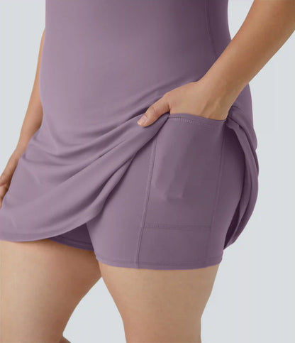 Everyday SoftlyZero™ Plush Backless 2-in-1 Flare Workout Plus Size Dress-Wannabe-Easy Peezy