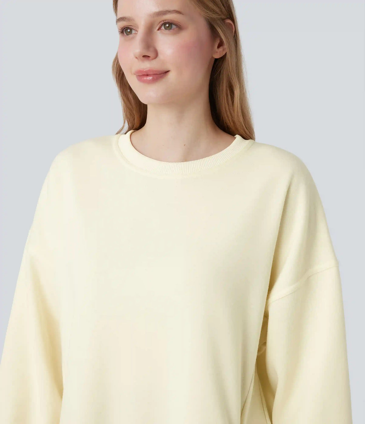 Round Neck Long Sleeve Pocket Oversize Fleece Casual Sweatshirt
