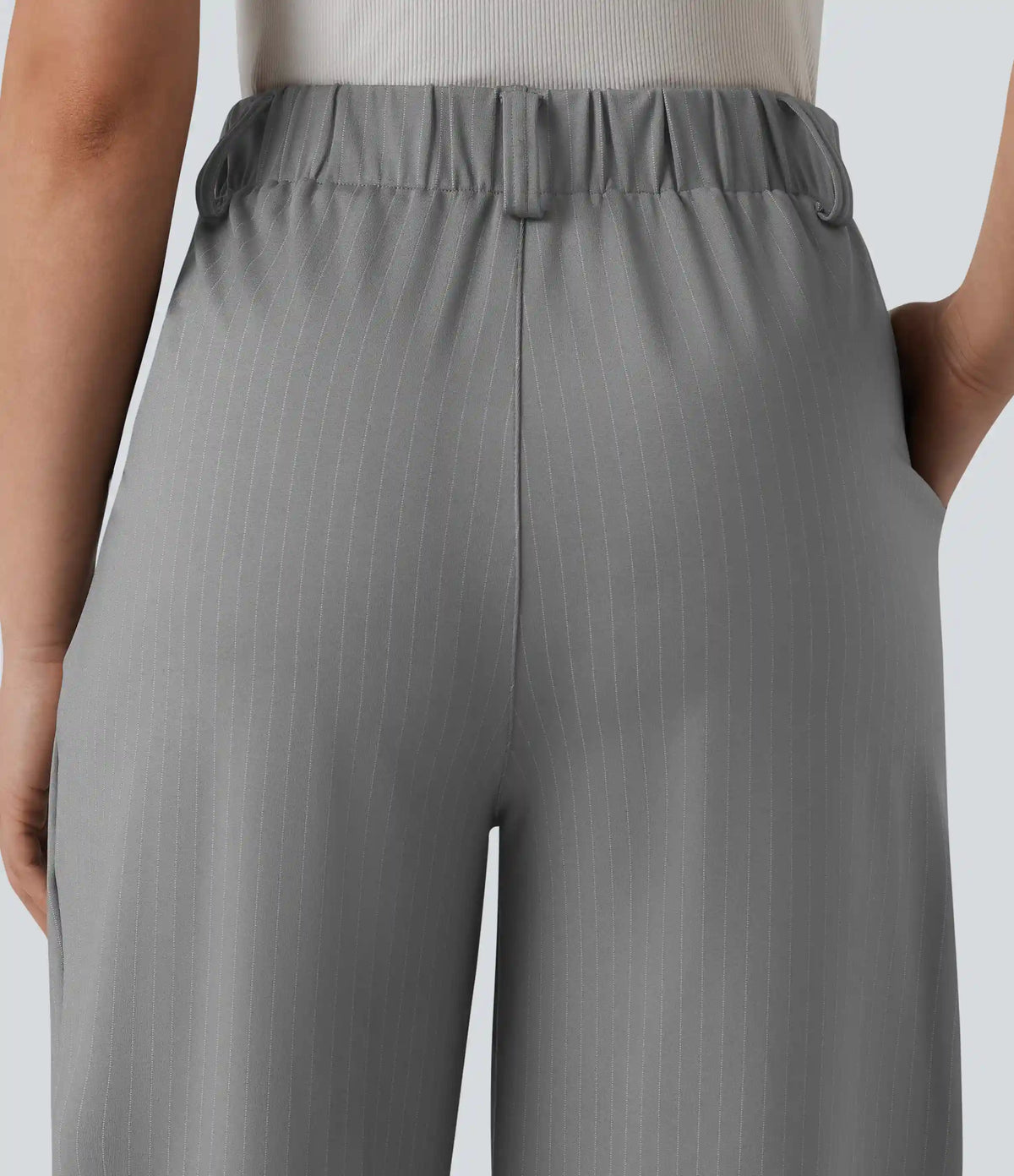 High Waisted Stripes Work Wide Leg Pants with Pockets