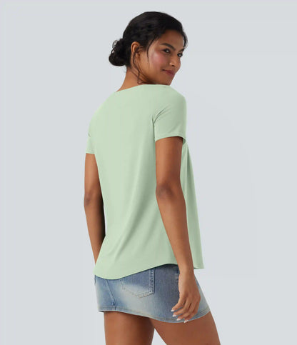 Square Neck Short Sleeve Casual Blouse