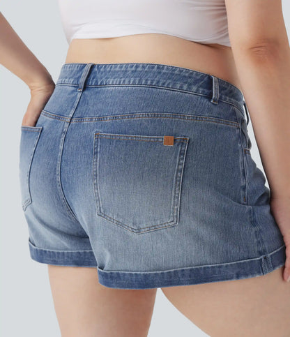 Halara Flex™ Mid Rise Zipper Pockets Denim Casual Plus Size Shorts 3''