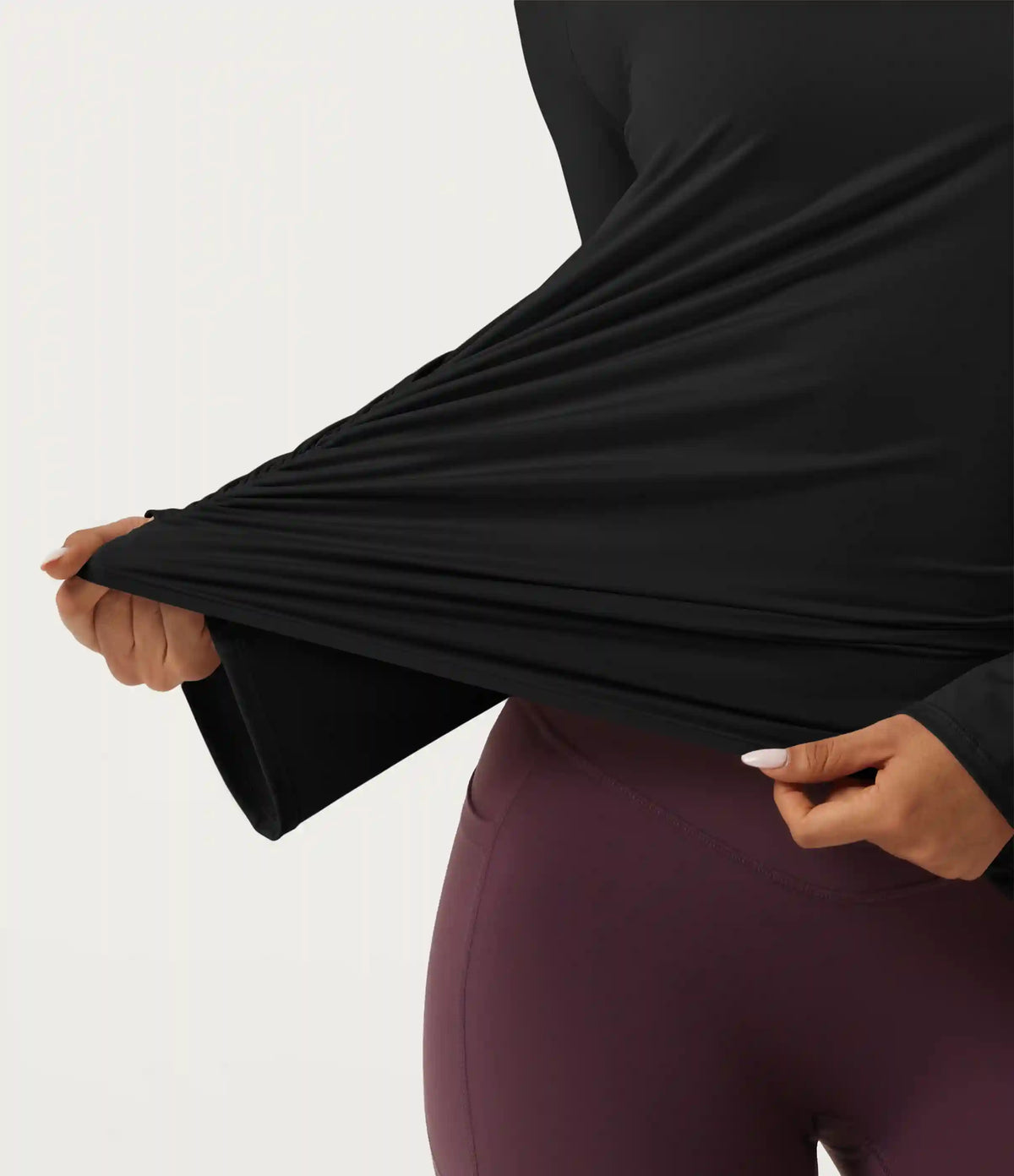 Round Neck Flounce Long Sleeve Ruched Yoga Sports Top