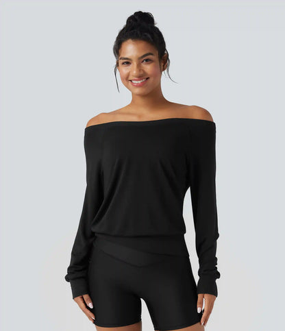 Off-shoulder Long Sleeve Fleece Yoga Sports Top