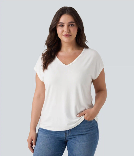 V-neck Short Sleeve Casual Plus Size T-Shirt