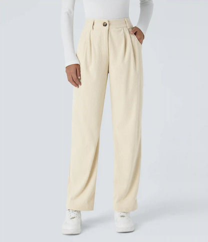 Mid Rise Zipper Pocket Corduroy Casual Pants