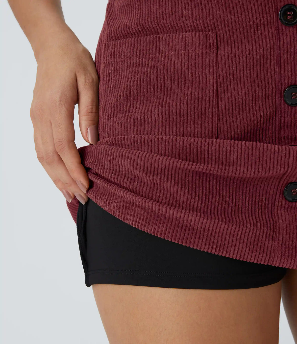 High Waisted Pocket Zipper 2-in-1 Corduroy Mini Casual Skirt