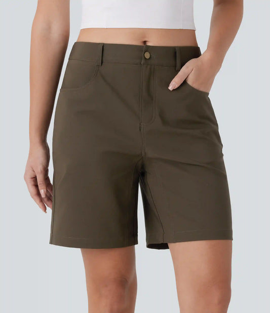 Water Repellent Mid Rise Zipper Pockets Hiking Shorts 7''