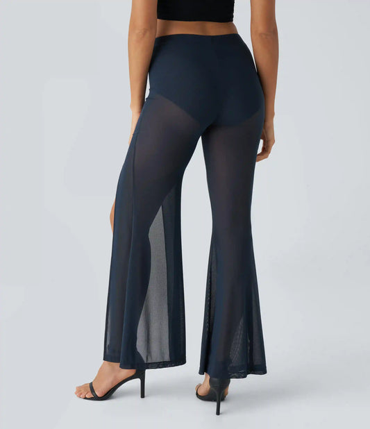 High Waisted 2-in-1 High Mesh Flare Casual Pants
