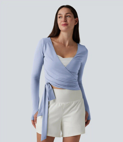 SoftlyZero™ Long Sleeve Thumb Holes Crossover Wrap Tie Casual Top
