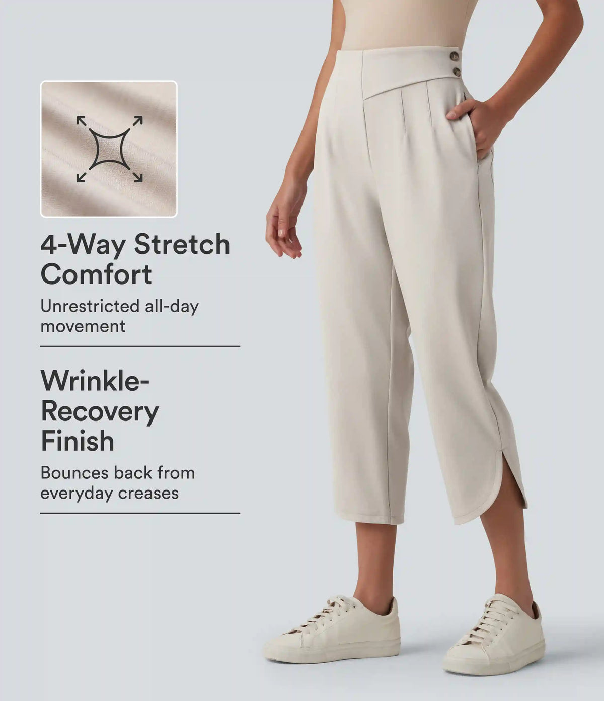 Halara Flex™ High Waisted Curved Hem Herringbone Work Cropped Tapered Pants with Pockets