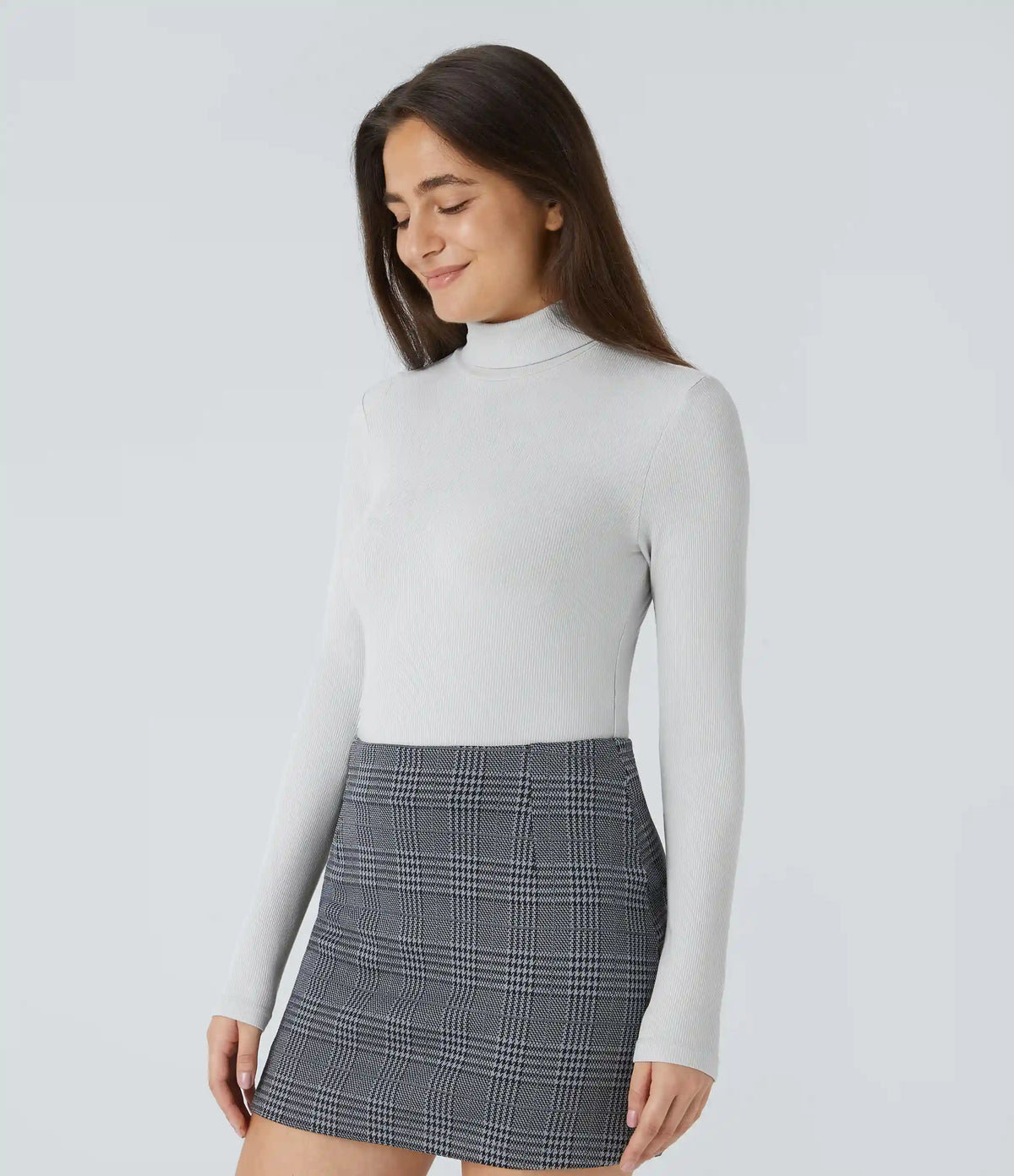 Ribbed Knit High Neck Long Sleeve Work Bodysuit