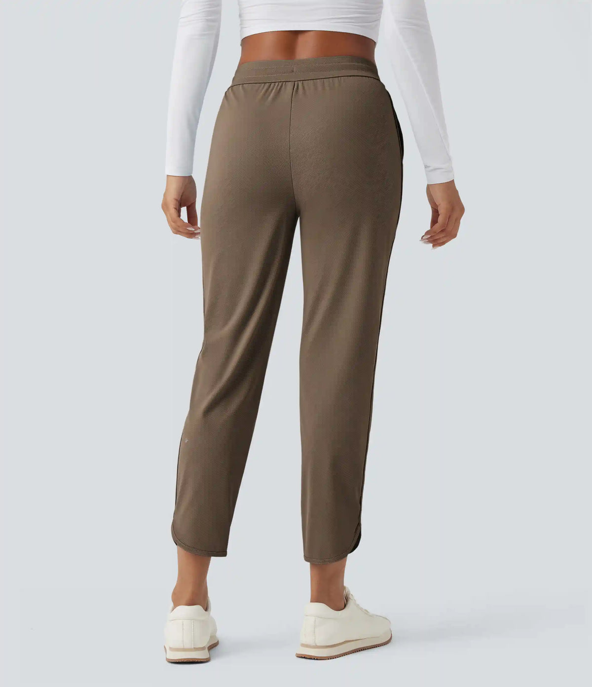 Mid Rise Drawstring Curved Hem Quick Dry Golf Tapered Pants with Pockets-UPF40+
