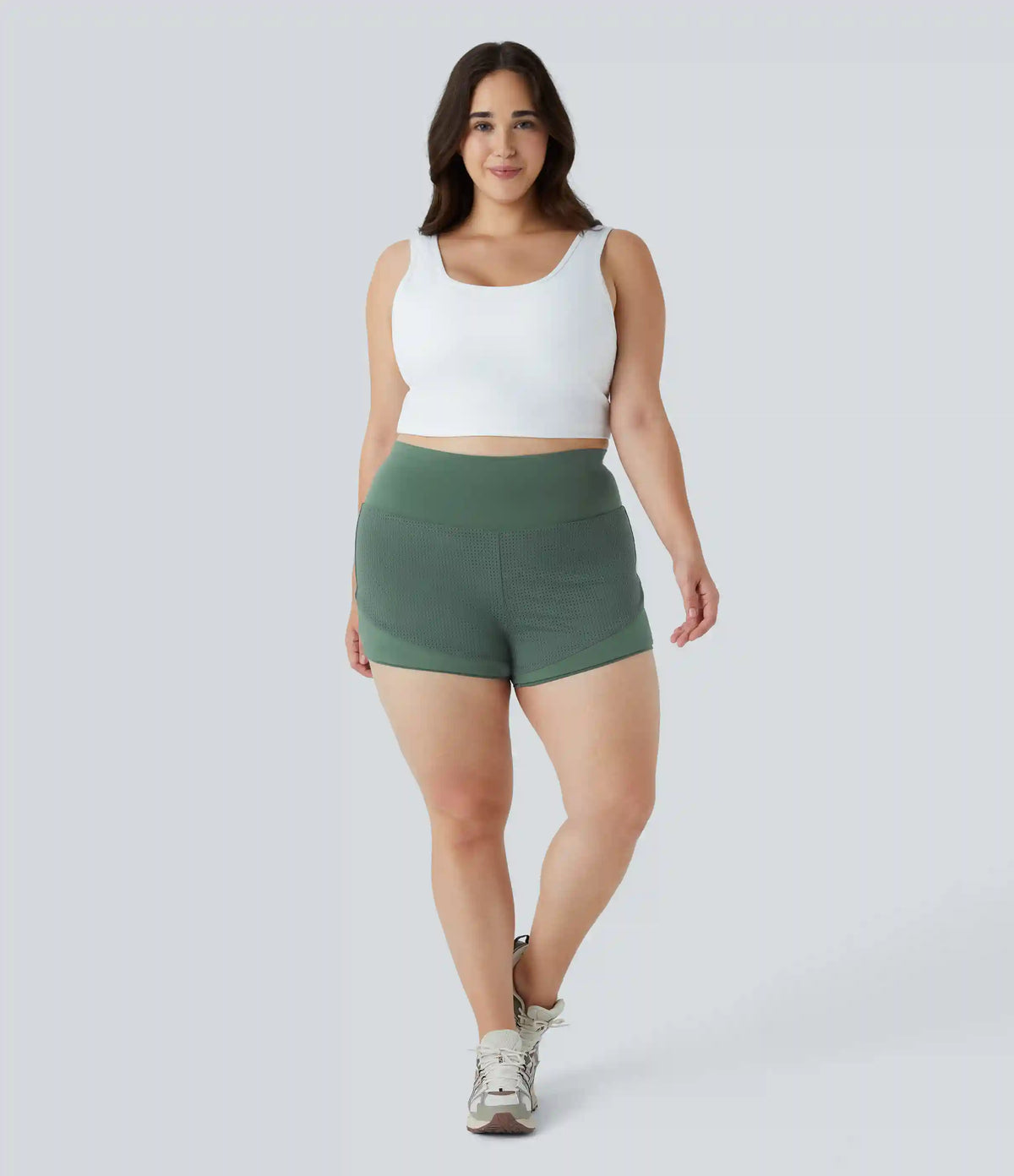High Waisted Back Waistband Pocket 2-in-1 Yoga Plus Size Shorts