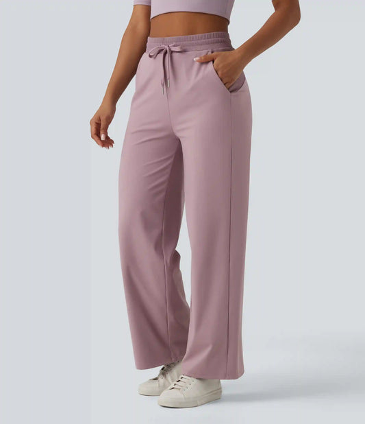 SoftlyZero™ Airy High Waisted Drawstring Contrast Ribbed InstantCool Casual Baggy Pants with Pockets