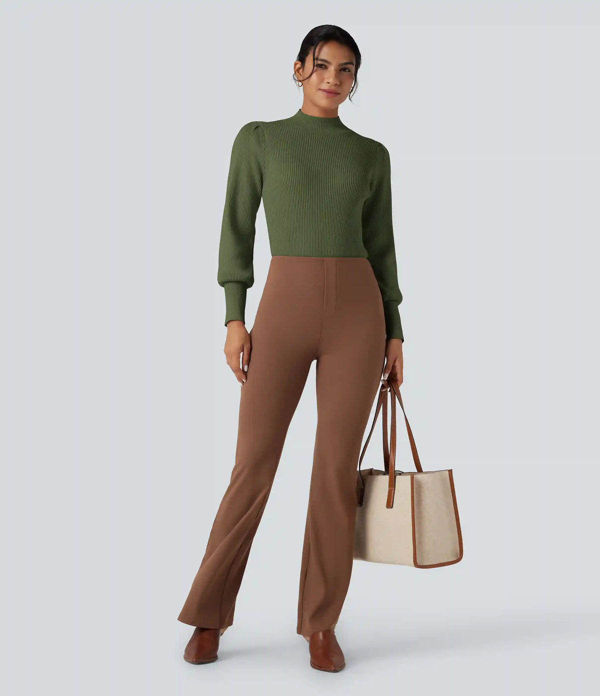 Mock Neck Puff Long Sleeve Casual Sweater