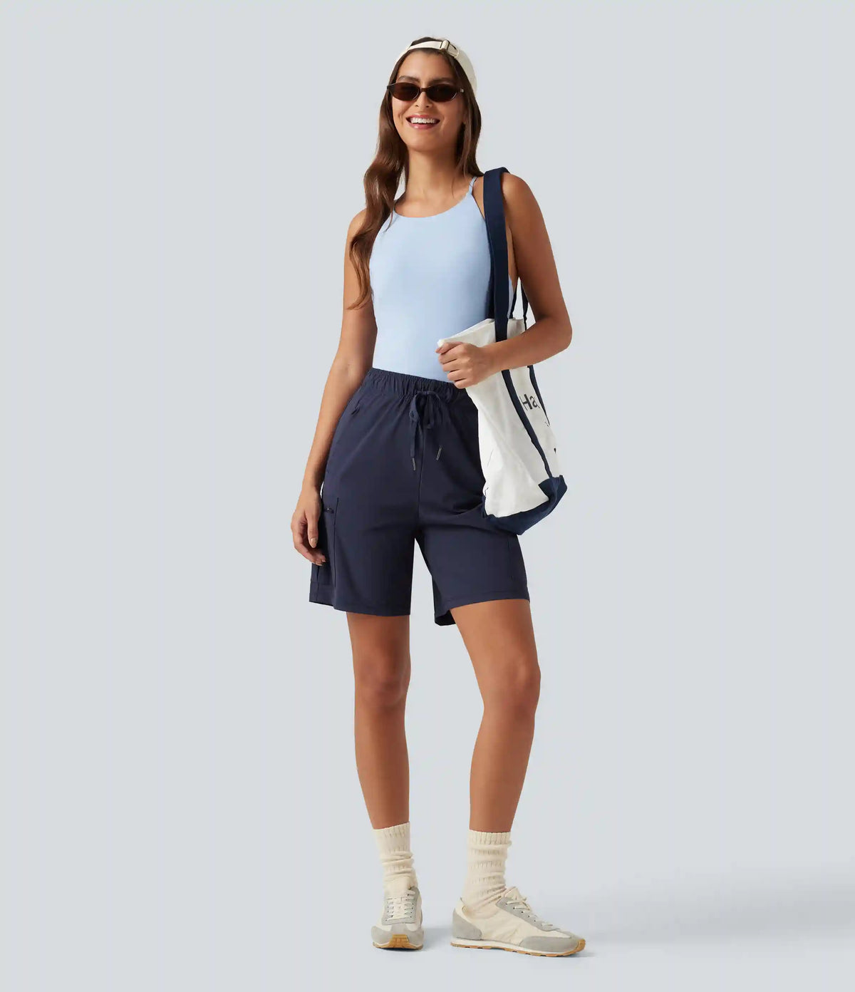 High Waisted Drawstring Bermuda Quick Dry Cool Touch Casual Cargo Shorts 7'' with Pockets-UPF40+
