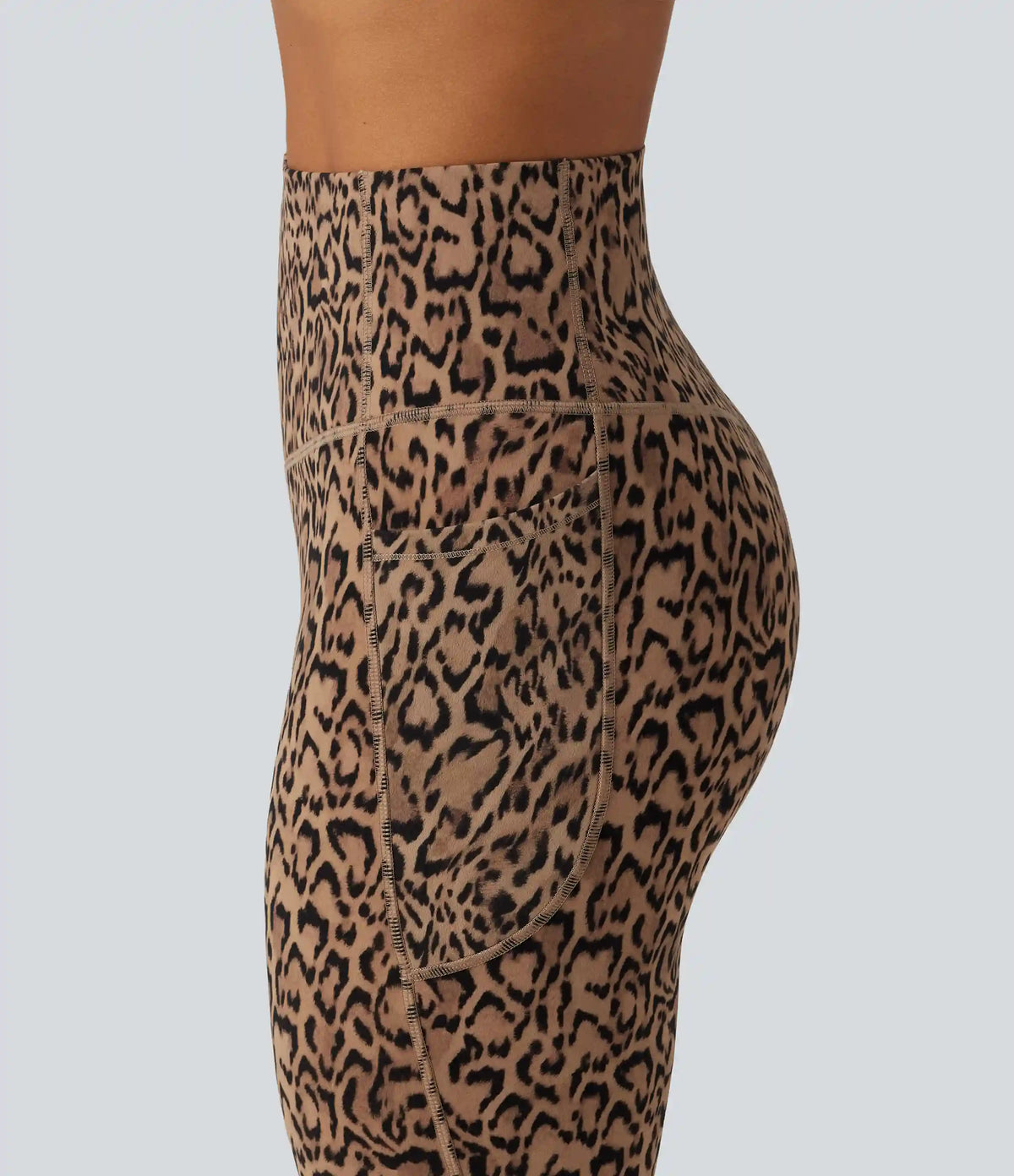 Halara UltraSculpt™ Leopard Print High Waisted Tummy Control Fleece Workout Leggings with Pockets