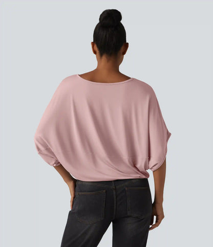 Round Neck Batwing Sleeve Relaxed Casual Top
