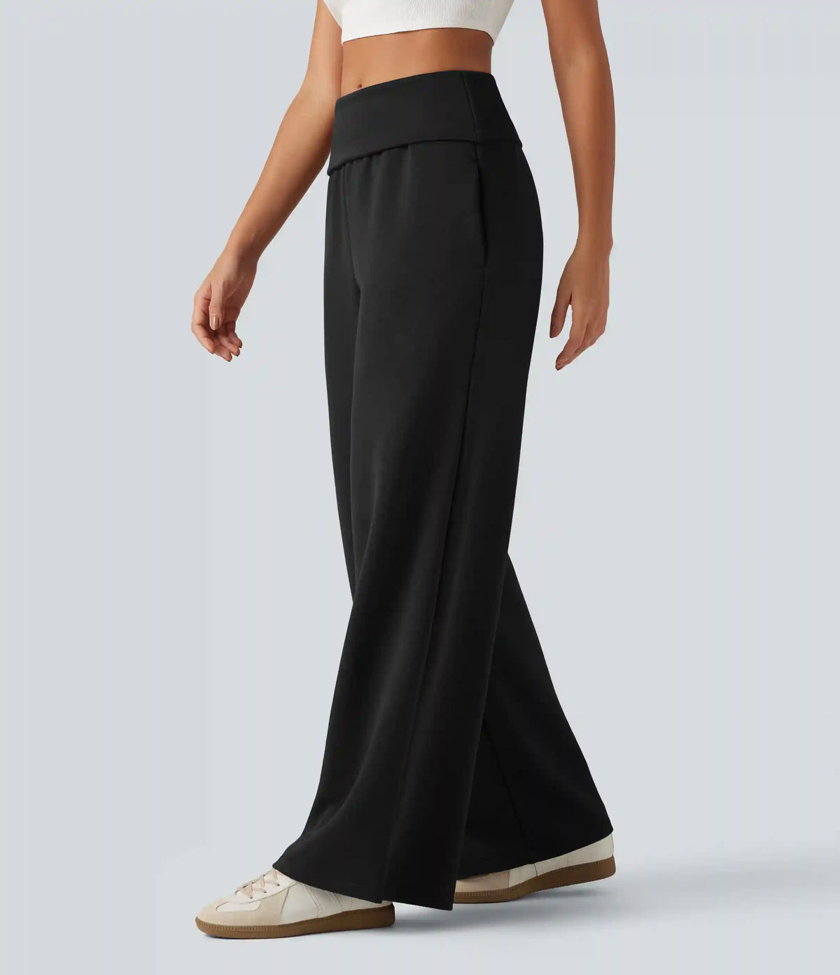 Foldover Mid Rise Baggy Casual Sweatpants with Pockets