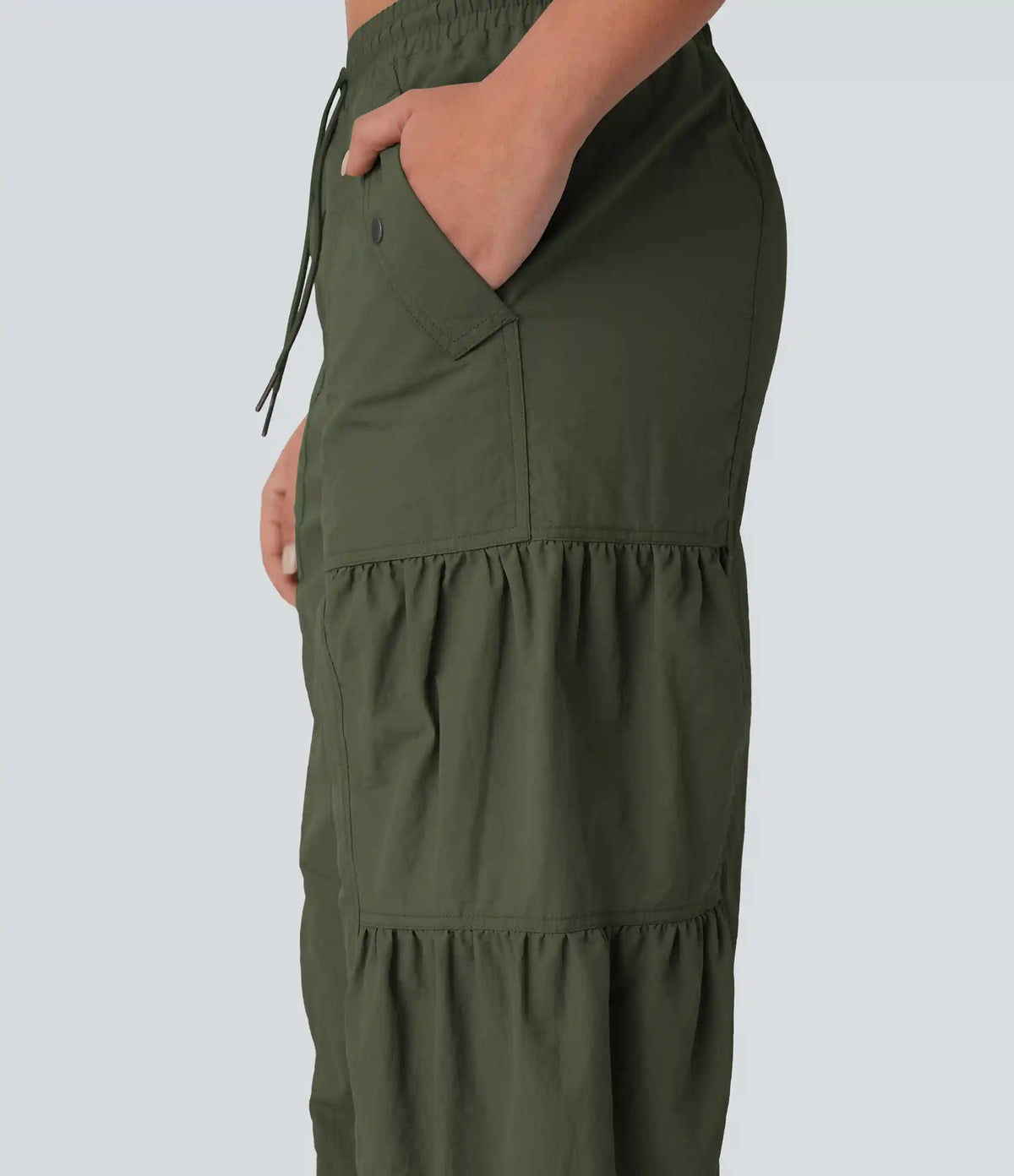 Mid Rise Drawstring Pocket Ruched Parachute Casual Cargo Baggy Joggers