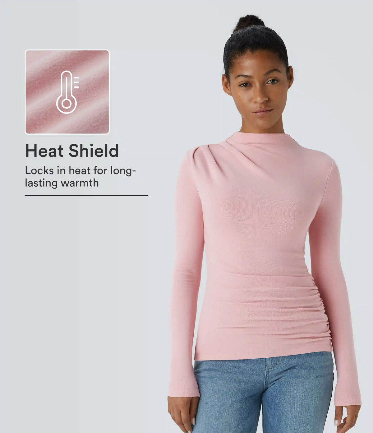 Funnel Neck Long Sleeve Ruched Skinny Thermal Casual Top