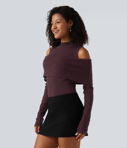 High Neck Cut Out Long Sleeve Slim Casual Sweater