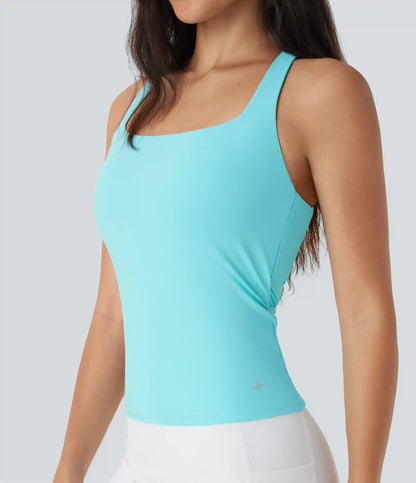 SoftlyZero™ Airy Square Neck Cropped InstantCool Running Tank Top-Longer Length