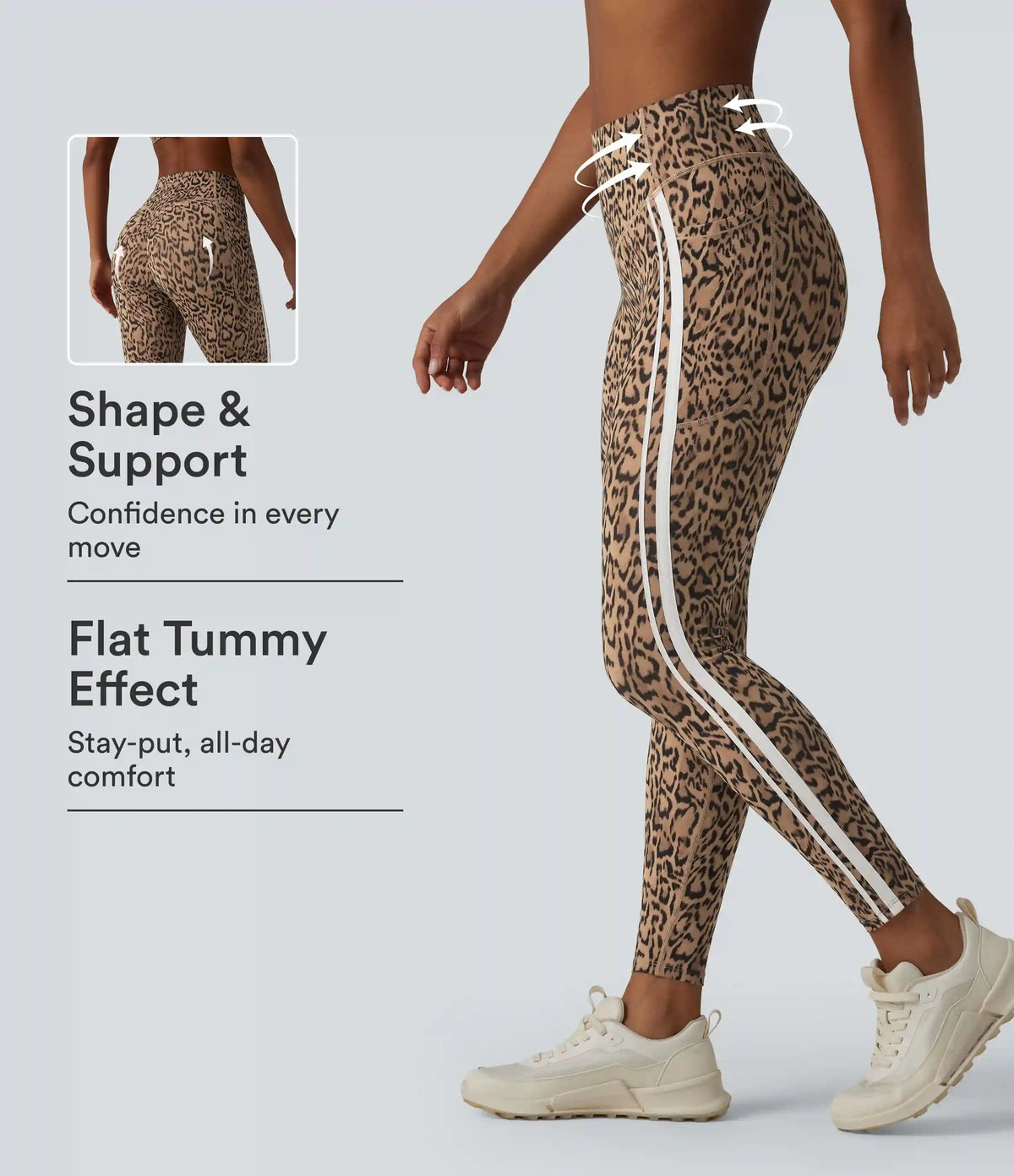Halara UltraSculpt™ Leopard Print High Waisted Tummy Control Butt Lifting Color Block Stripes Training 7/8 Leggings with Pockets