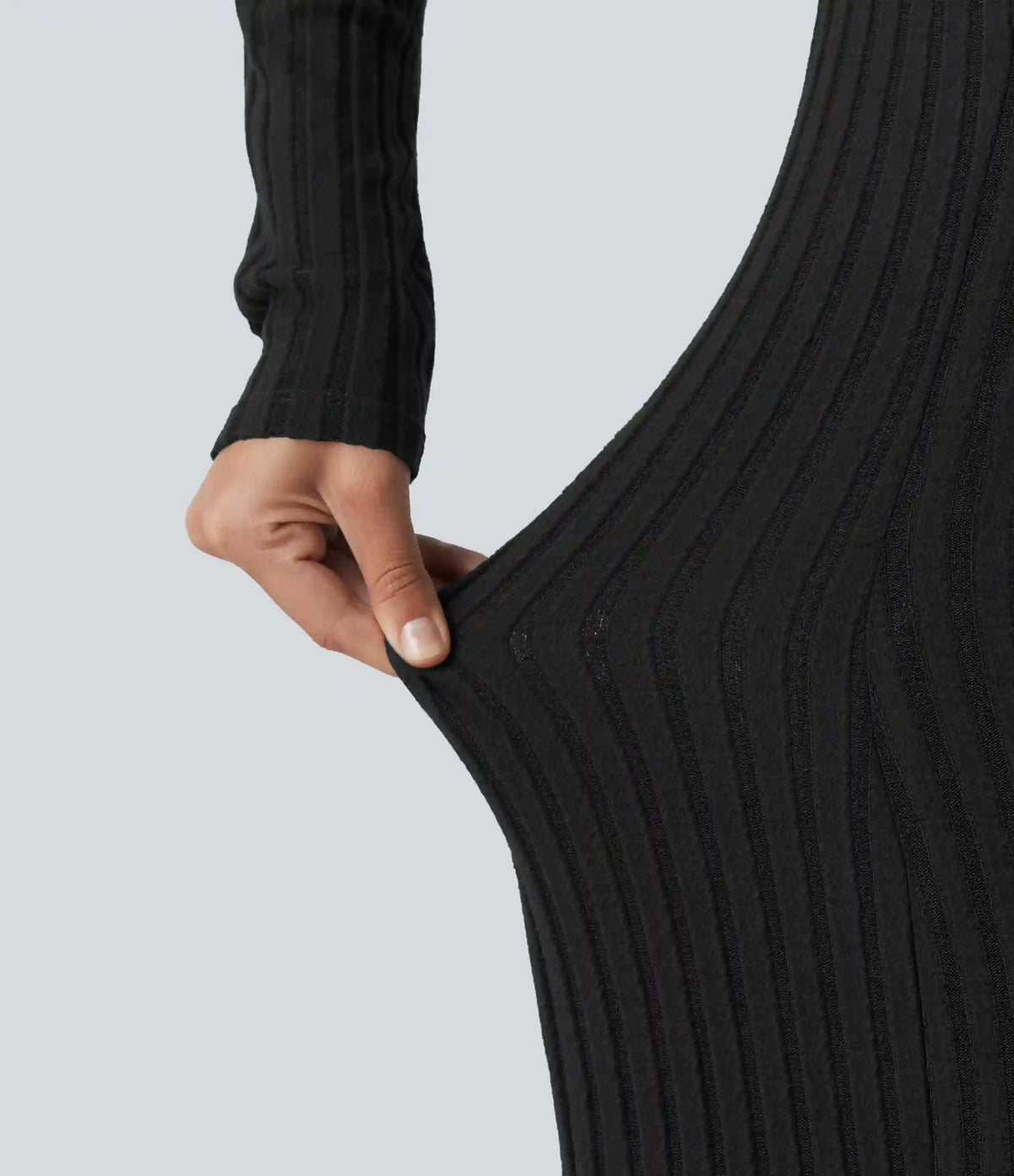Ribbed Knit Henley Neck Long Sleeve Flowy Midi Casual Dress