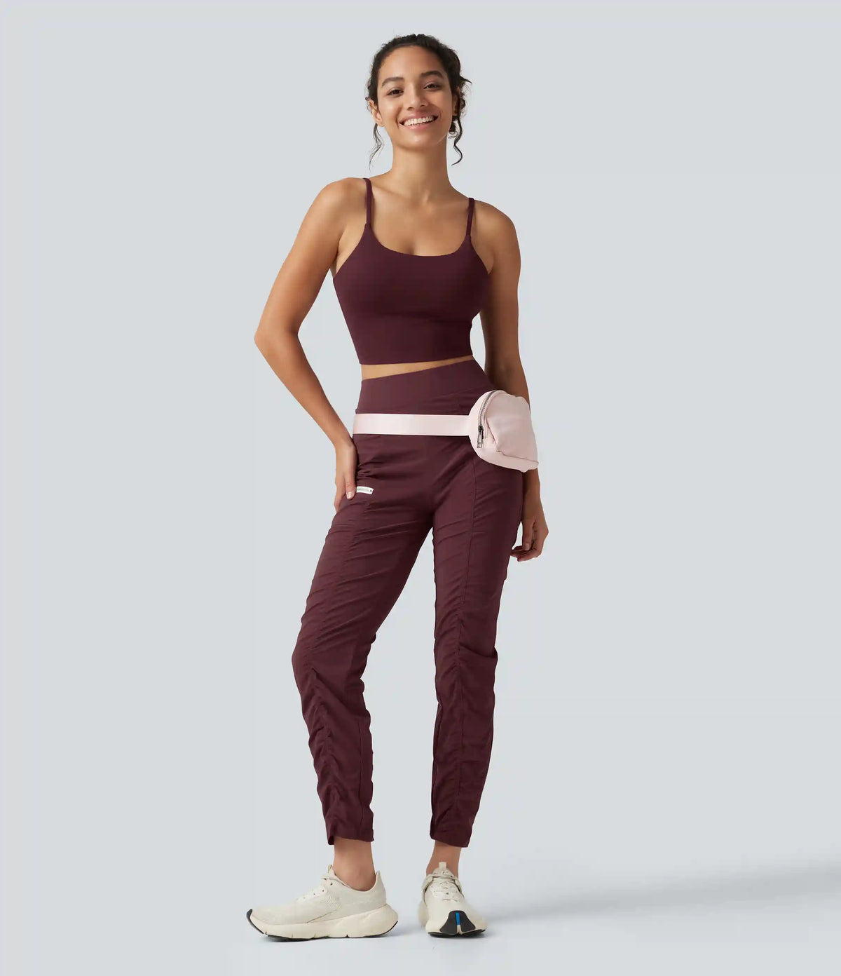 High-waisted Ruched Quick Dry Running Slim Pants with Pockets