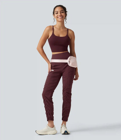 High-waisted Ruched Quick Dry Running Slim Pants with Pockets