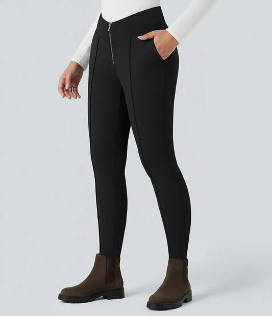 SoftlyZero™ Plush Thermal V Shaped High Waisted Zipper Work Pants with Pockets