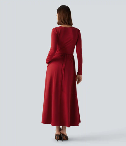 Long Sleeve Wrapped Tie Back 2-Piece Midi Dress with Pockets