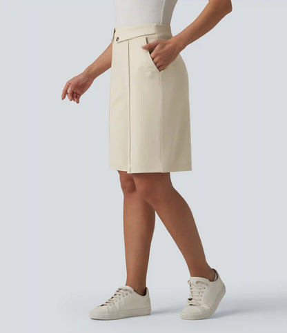 DayStretch High Waisted Straight Leg Work Bermuda Shorts with Pockets