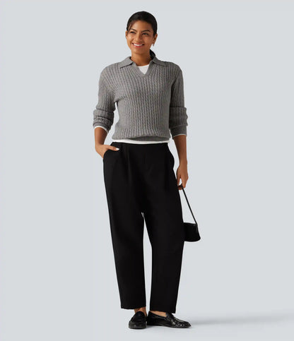 Lapel Long Sleeve Work Sweater