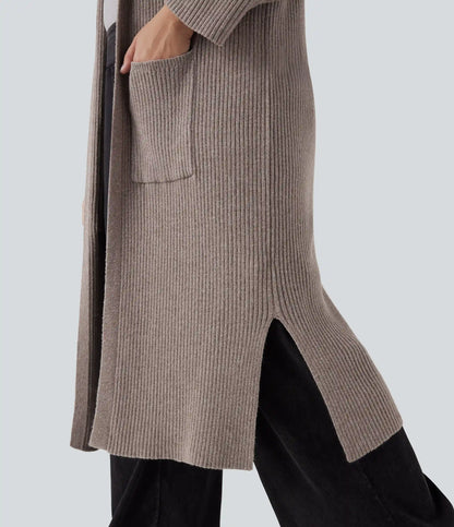 Hooded Long Sleeve Pocket Longline Casual Plus Size Cardigan