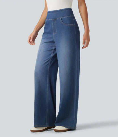 HalaraFlex™ High Waisted Wide Leg Silver Shine Casual Jeans with Pockets