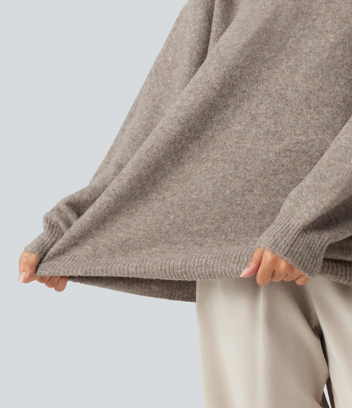 Round Neck Dropped Long Sleeve Work Wool-Blend Sweater