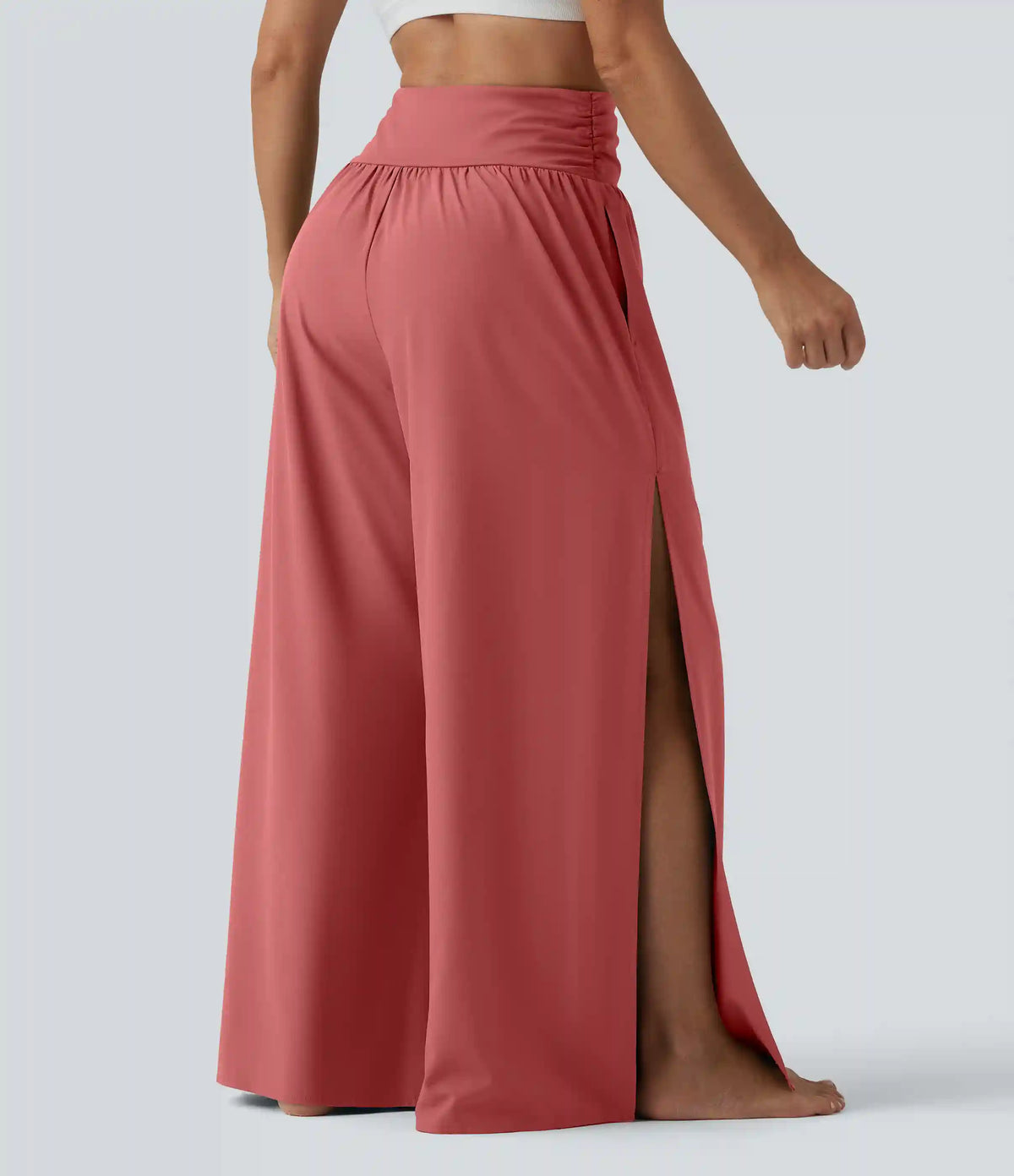 Breezeful™ High Waisted Ruched Split Quick Dry Resort Flowy Pants with Pockets